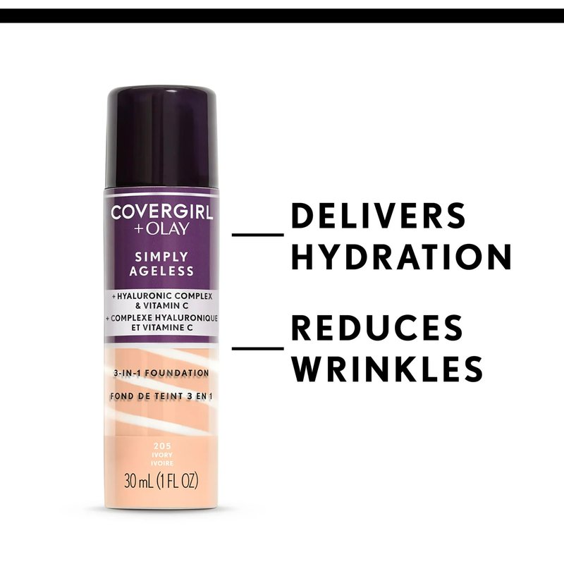 COVERGIRL+OLAY Simply Ageless Instant Wrinkle-Defying Foundation 210 Classic Ivory 0.44 Fl Oz & Simply Ageless 3-in-1 Liquid Foundation Classic Ivory