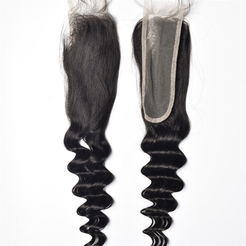 Brazilian Loose Deep 2x6 Lace Closure 100% Unprocessed Human Virgin Hair Pre Plucked Loose Deep Wave Pre-Plucked Hairline Frontal Closure Natural Black With Baby Hair (16inch, 2x6 loose deep closure)