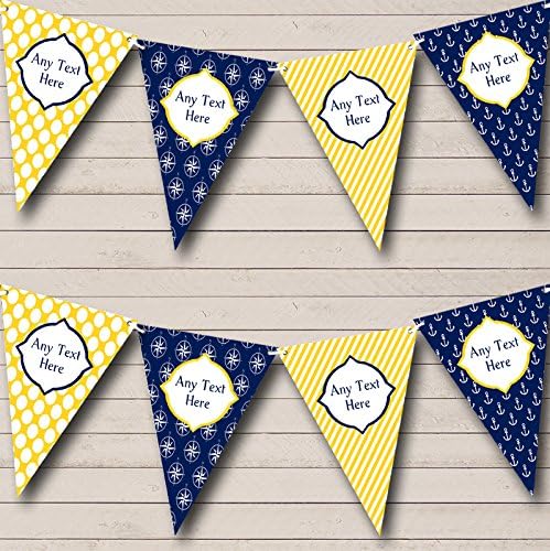 White Yellow Nautical Sailing Sea Anchor Personalized Birthday Party Bunting - Hanging Party Decoration - Birthday Party Banner Garland | Decorative Party Supplies