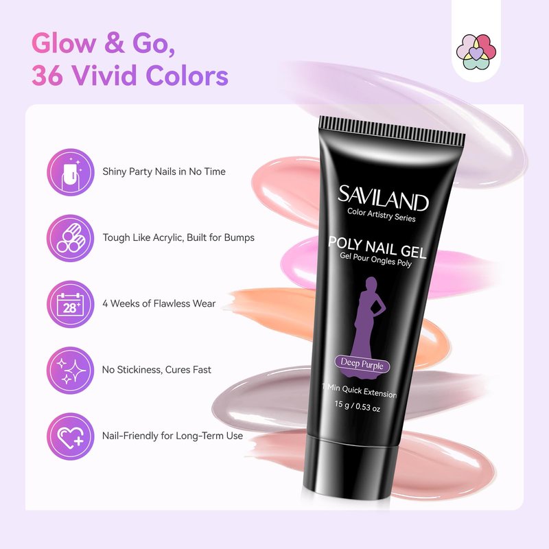 SAVILAND Hema-Free Poly Gel Nail Kit for Gift: 36 Poly Gel Nail Colors with Slip Solution Mini U V Lamp Curing Light All-in-1 Starter Kit for Quick Extension Home Salon DIY, Manicure Set Supplies Tool