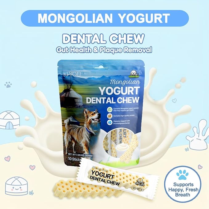 KI-You Mongolian Yogurt for Dogs – Probiotic & Prebiotic Rich for Gut Health, Soft Honeycomb Shape for Gentle Dental Care, for Sensitive Gums (Chew - Long Type)
