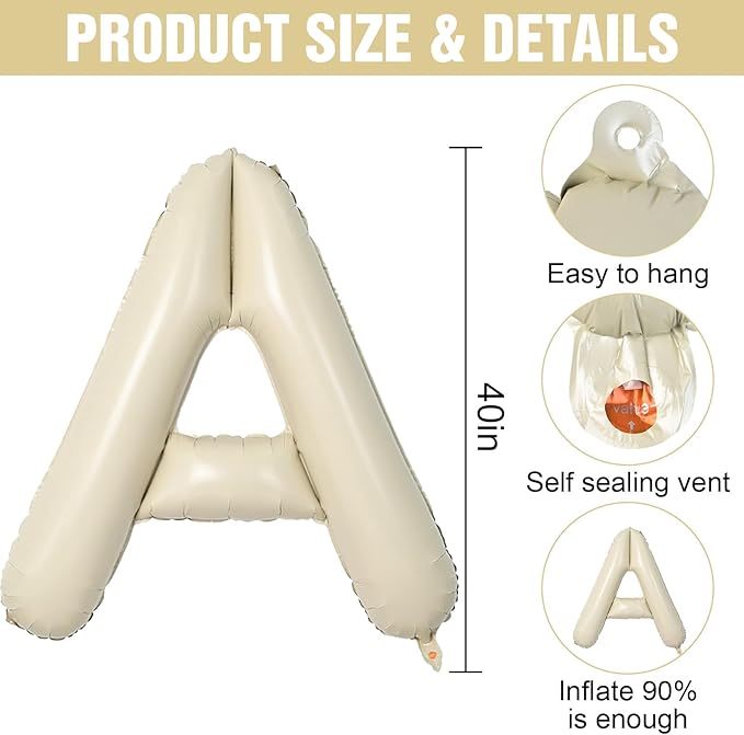 Cream A Letter Balloons,40 Inch Letter A Balloon Beige,Helium Custom Letter Balloon for Birthday Anniversary Party Decorations