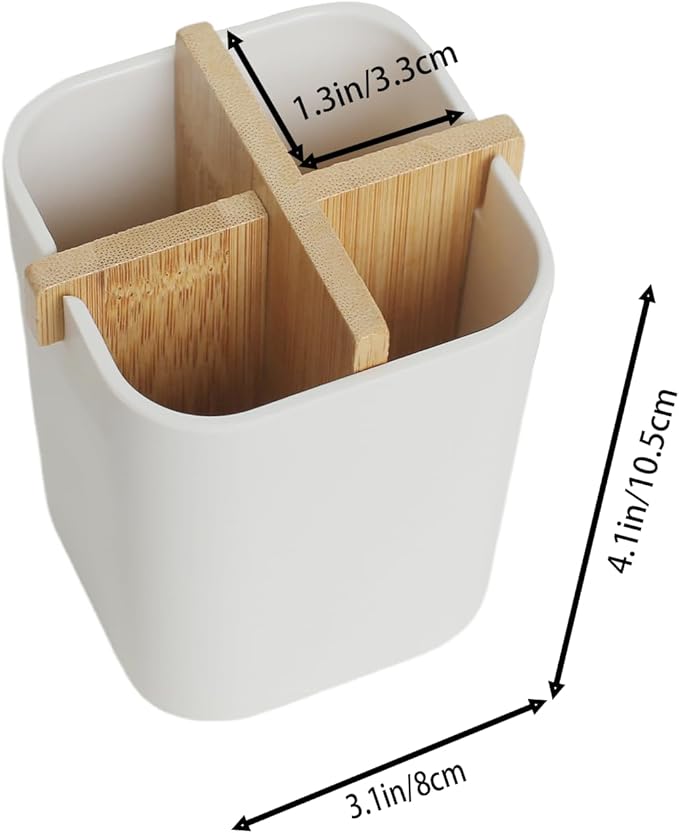 Bamboo Toothbrush Holder 4 Slots Toothpaste Toothbrush Holder for Bathroom Easy Cleaning Detachable (White)
