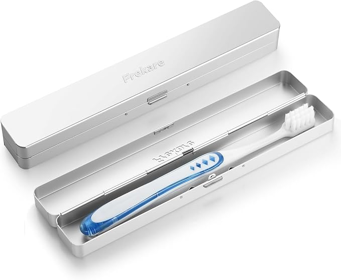 Toothbrush Travel Case Aluminum, Manual Tooth Brush Holder for Traveling, Portable Toothbrush Container for Bathroom, Camping, Business Trip, School (Silver)
