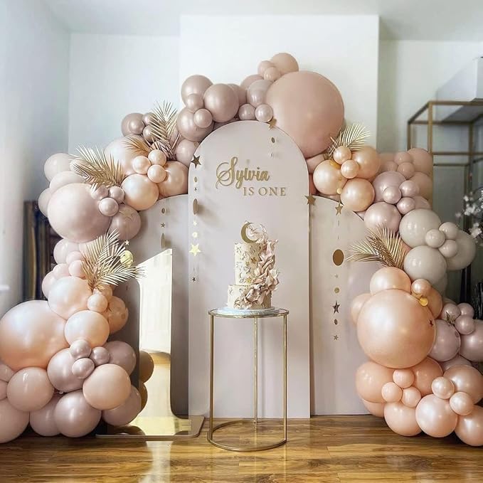 Blush Pink Balloon Garland, Double Stuffed Dusty Rose Pink Beige Balloons White Champagne Pearl Balloon Arch Kit for Baby Shower Birthday Bridal Shower Wedding Mother's Day Party Decorations