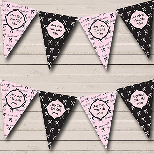 French Paris Bows Black Pink Personalized Birthday Party Bunting - Hanging Party Decoration - Birthday Party Banner Garland | Decorative Party Supplies