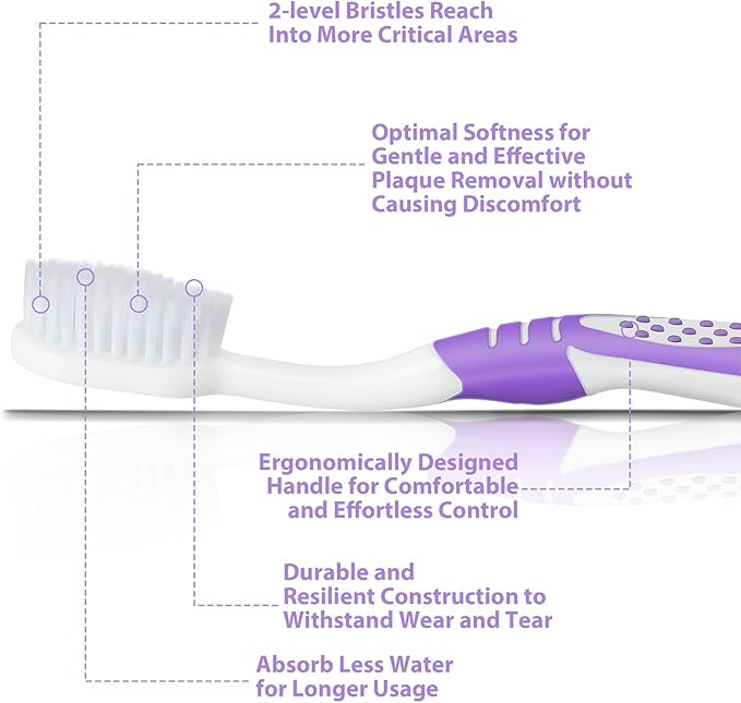 B Rush B Extra Soft Toothbrushes for Adults - Flossing Toothbrush for Sensitive Teeth and Receding Gums, Tapered Bristles Ultra Clean Plaque Remover Travel Toothbrush Individually Wrapped Pack of 4