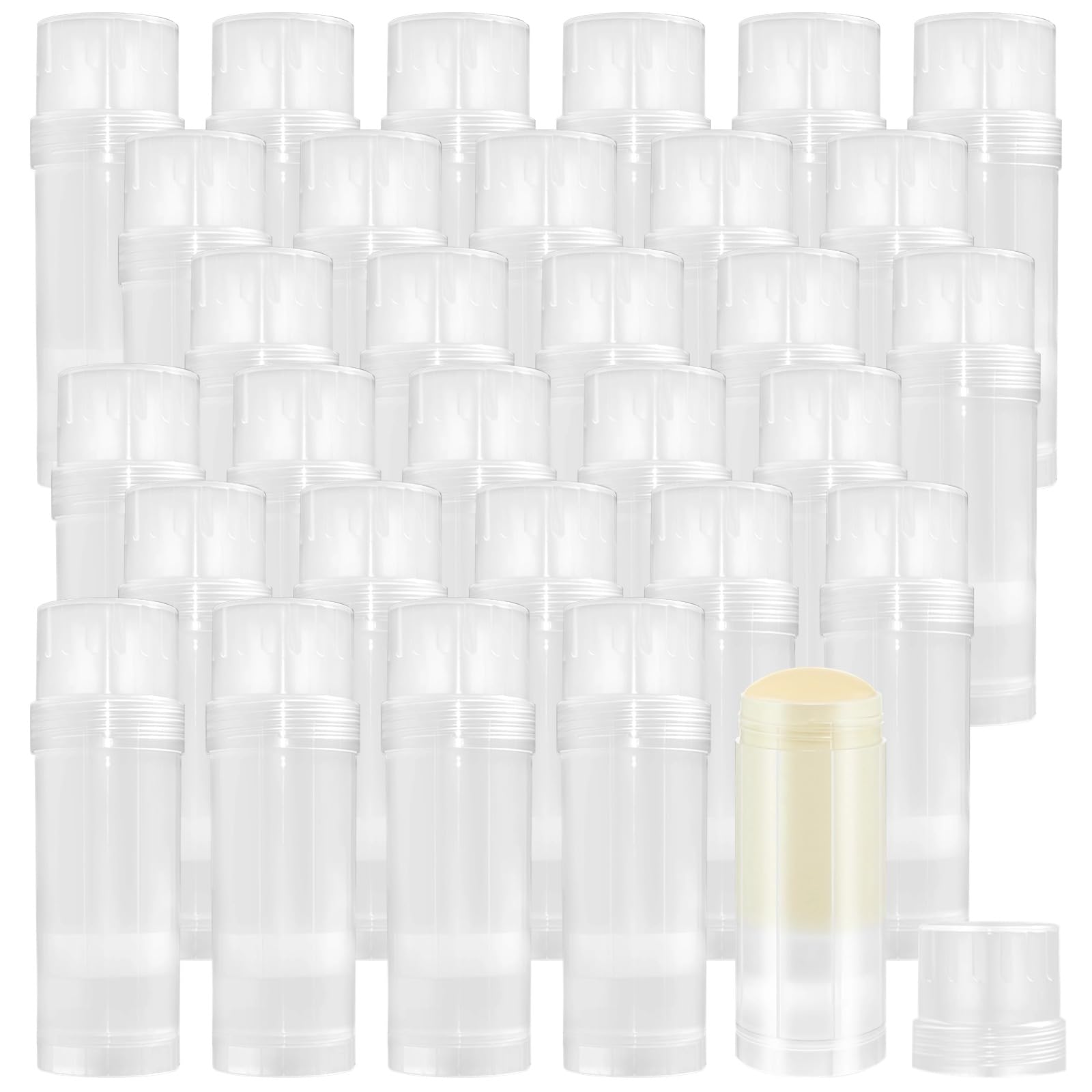 OMISTAR 30 PCS deodorant tubes empty, 2 oz Refillable Semi-Transparent Plastic Stick Tubes, 60 ml Twist-up Filling Bottles for DIY Sunscreen, Balm, Lotion Bar