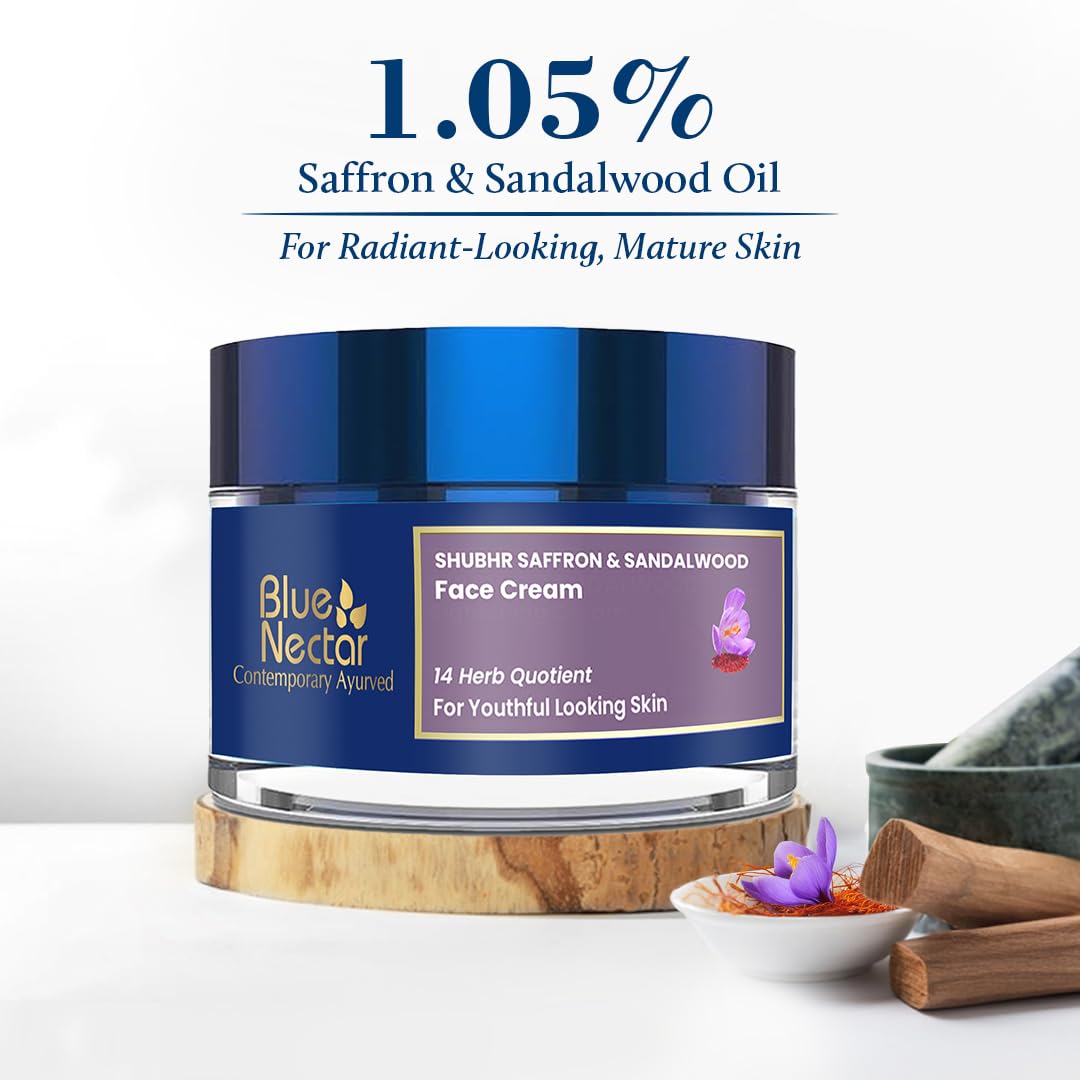 Blue Nectar Anti Aging Saffron Face Moisturiser for Women (1.7 Fl Oz) Paired with Honey Aloevera Detan face Cleanser(3.38 Fl Oz)