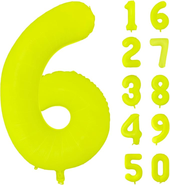 Fluorescent Yellow Number Balloon 40 inch Giant Foil Helium Balloons Yellow Number 6 Balloon for 6th Birthday Party Decorations