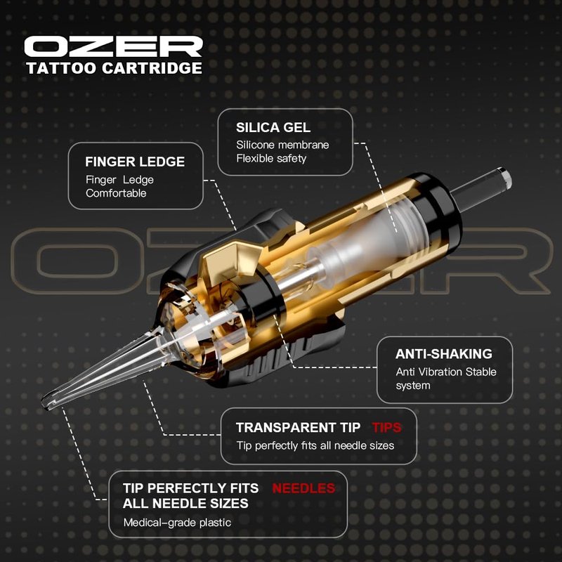 OZER Tattoo Cartridge - #1207RL(0.35mm) 20Pcs Disposable Tattoo Needles with Membrane Safety Cartridges for Tattoo Round Liner