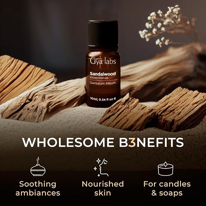 Gya Labs Sandalwood Essential Oil - 0.34 Fl Oz - for Hair, Skin, Diffuser, Aromatherapy & DIY Candle Making Scent