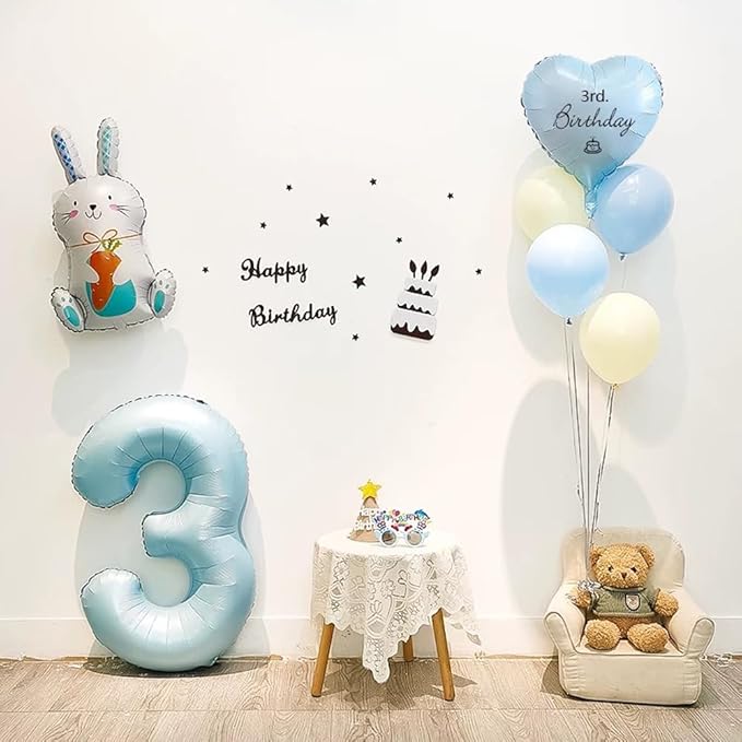 40 Inch Matte Blue 3 Number Balloons Light Blue Number 3 Foil Balloon Mylar Helium Balloon for Birthday Party Decoration Wedding Anniversary Supplies (Number 3)