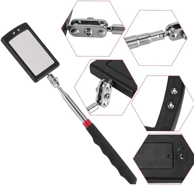 Telescoping inspection mirror with LED lights，Flexible Claw Grabber Tool Magnetic 4 Claw Picker. Combination tool set. Easy to extendable observe and grab the items in the gap picker upper grabber