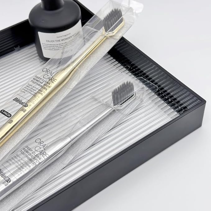 Premium Gold-Plated Toothbrush with Bamboo Charcoal Bristles, Soft Dental Care for Adults, Luxury Oral Hygiene (Set 3)