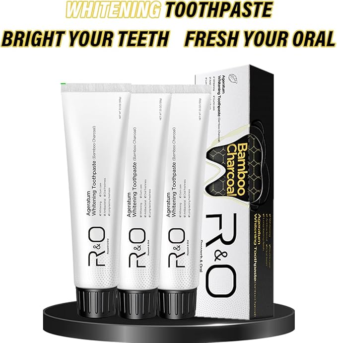 R&O Ageratum Whitening Toothpaste with Bamboo Charcoal, 3.53 oz - Removes Stubborn Stains, Great for Teeth Whitening, Reduces Plaque, Promotes Oral Health with Long - Lasting Fresh Breath (3 Tubes)