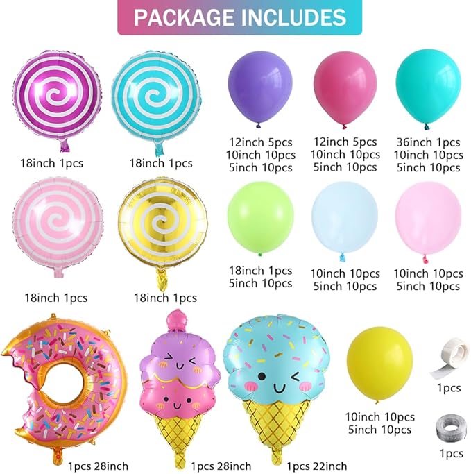 Pastel Donut Balloon Garland Kit,151Pcs Pink Purple Yellow Blue Candy Donut Balloons for Two Sweet One Summer Sprinkle Birthday Party Decorations