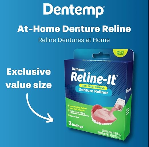 Dentemp Denture Reline Kit Value Pack - Advanced Formula Reline It Denture Reliner - Denture Kit to Refit and Tighten Dentures for Both Upper & Lower Denture (3 Relines)