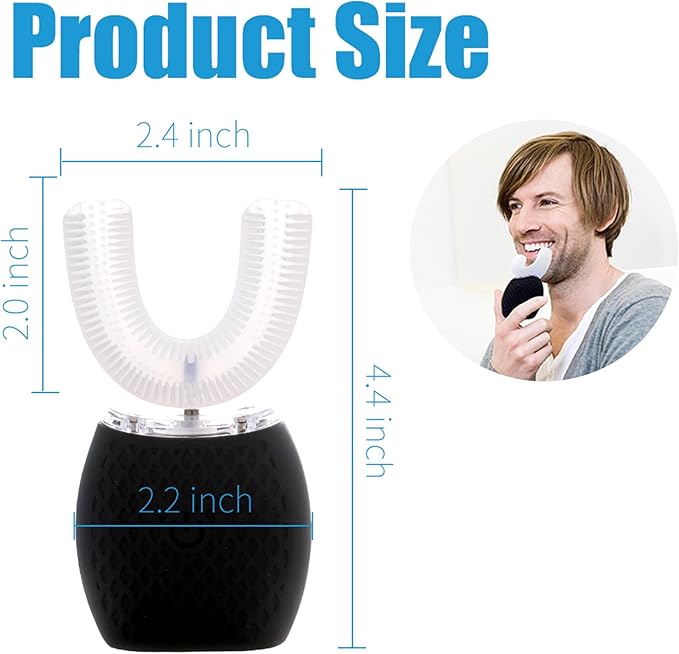 Ultrasonic Toothbrush for Adults - Automatic Electric Toothbrush with Soft Bristles Rechargeable Portable Waterproof Design 30s Timer, Wireless Charging Dual-Use for Travel & Home (Black)