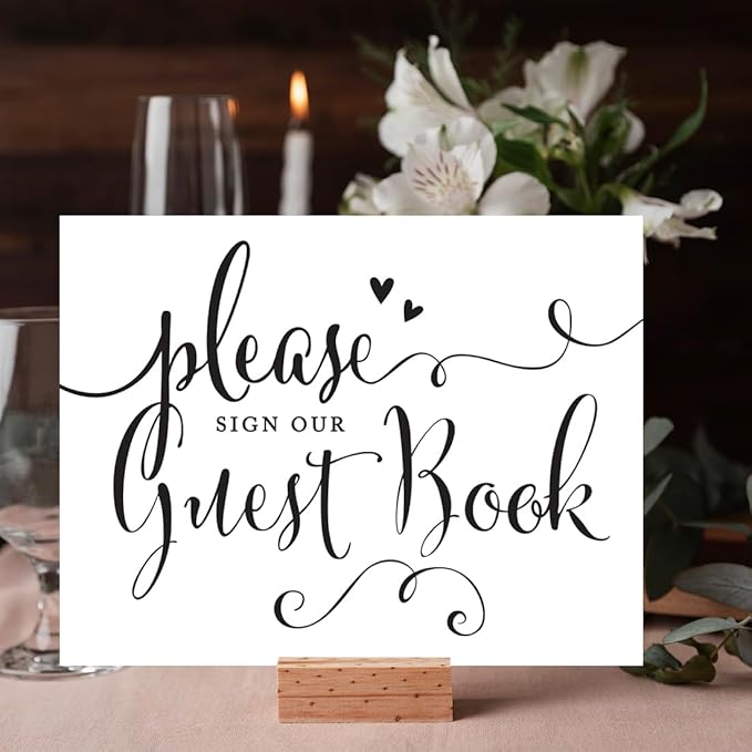 Andaz Press Wedding Party Signs, Formal Black and White, 8.5-inch x 11-inch, Please Sign our Guestbook, 1-Pack