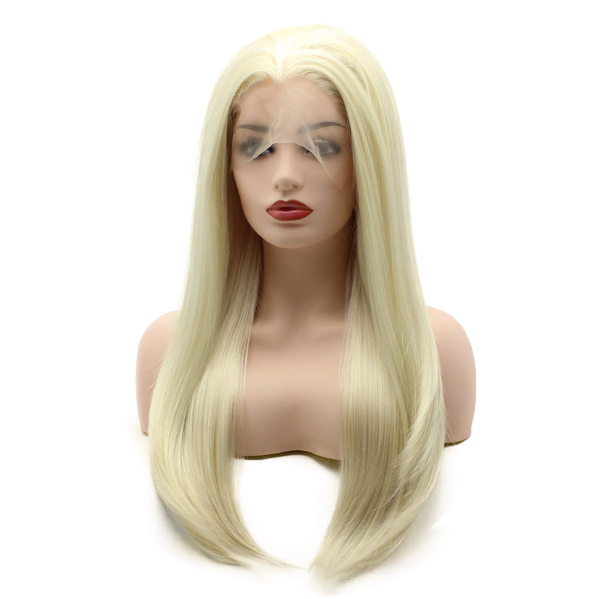 Meiyite Hair Straight Long 24inch Beige Heavy Density Heat Resistant Realistic Wig