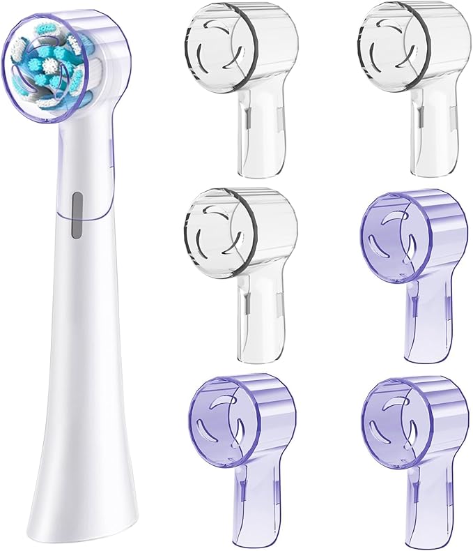 6 Pack Toothbrush Covers for Oral B iO Replacement Heads, Toothbrush Cover Caps for Oral B Pro1000 Electric Toothbrush Head，iO Toothbrush Head Cover for Travel & Home (Purple+Transparent)
