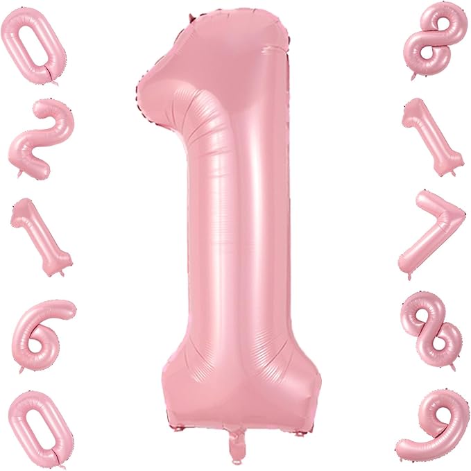 40 Inch Pink Number 1 Balloon, Light Pink Number Balloons Set 0-9, Large Baby Pink 1 Balloon Numbers, Pastel Pink Foil Digital 1 Balloons Helium for Girls Baby Shower 1st Birthday Party Decorations