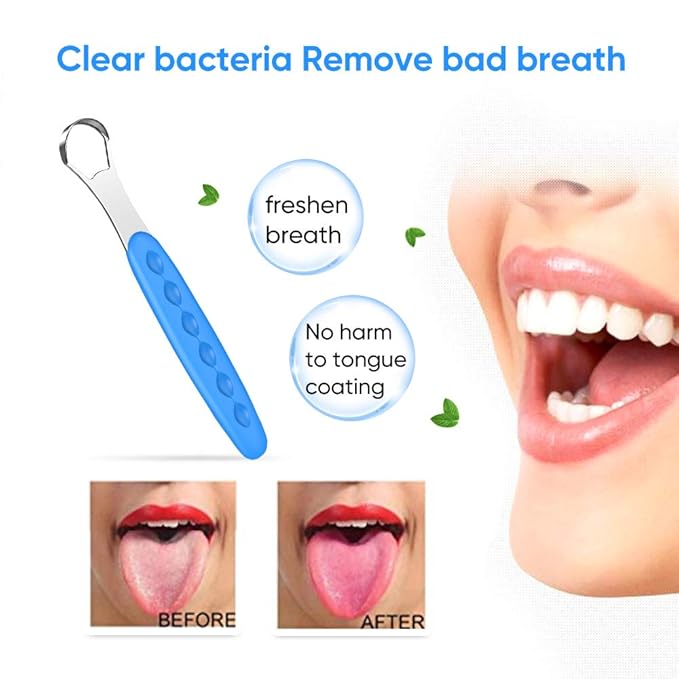 New Version Tongue Scraper Cleaner for Adults & Kids, Medical Grade Metal Tongue Brushes Set for Fresh Breath Dental Eliminate Bad Breath in Seconds (Green)