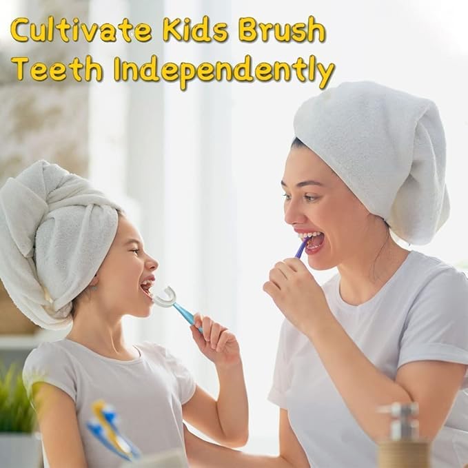 YOTEE U-Shaped Toothbrush Kids 2 PCS - Toddler Toothbrush with Food Grade Soft Silicone Brush Head, Manual Whole Mouth Tooth Brush for Kids Age 6-12(Purple+Yellow)