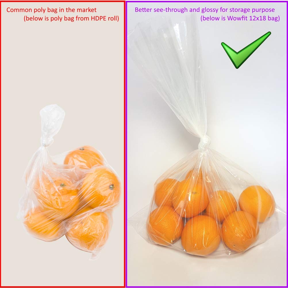 Wowfit 100 CT 16x20 inch 1.1 Mil Clear Plastic Flat Open Poly Bags – Great for Dough Proving, Sourdough Bread, Baking, Food Storage, and More