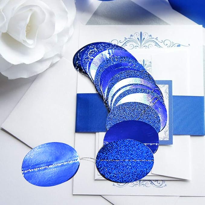 Cheerland Royal Blue Circle Dot Garland Glitter Blue Birthday Decorations Banner Hanging Streamers Photo Backdrop Party Decorations for Bday Bridal Shower Graduation Kids Party Decor Supplies