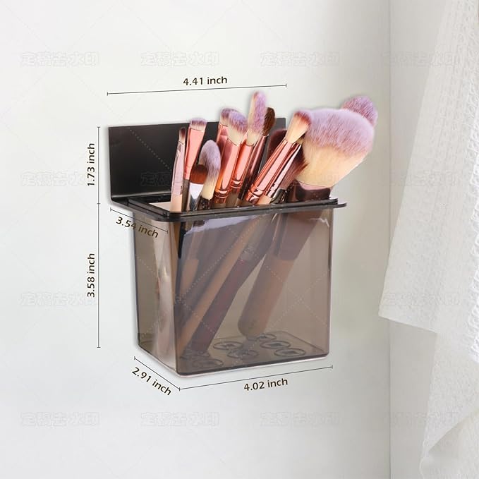Toothbrush Holder Toothpaste Holder with Wall Mount for Family, Metal Frame & Plastic Black Bathroom Organizer Set with Adhere Tape for Bathroom Toothbrush Toothpaste Floss Razor -one Pack