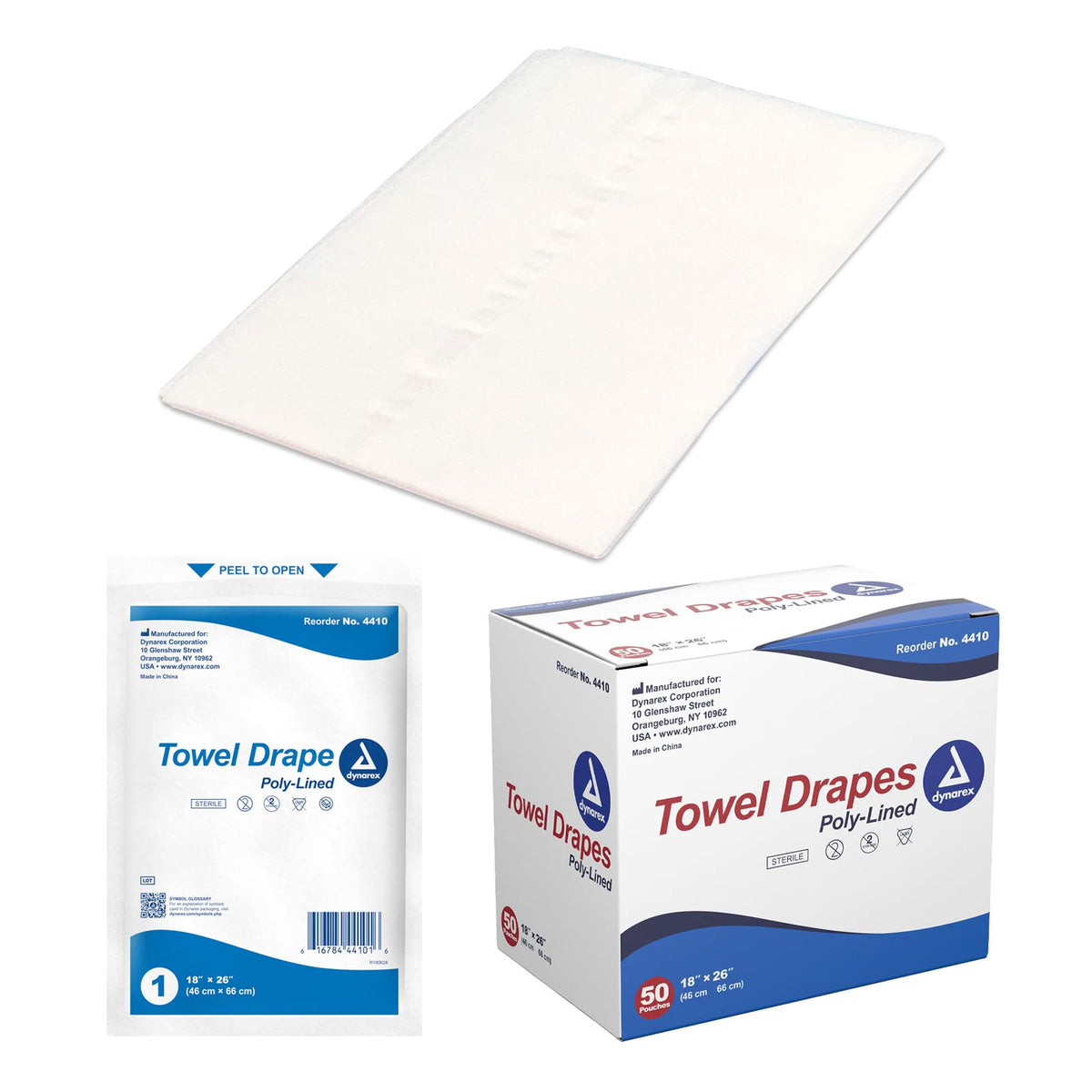 Dynarex Disposable Towel Drapes, Sterile, 18" x 26," for Medical & Surgical Use, Poly-Interlined Lining, Protect from Contaminants, 1 Box of 50 Drapes