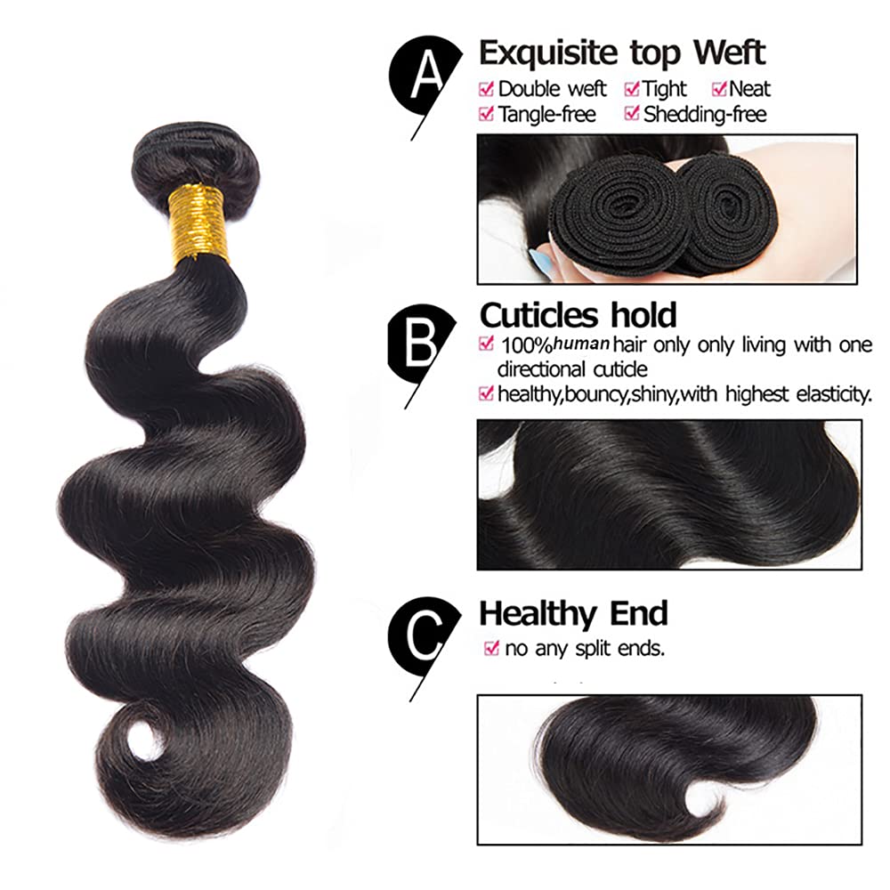 Body Wave Bundles Human Hair 18 18 18 Inch #1B Natural Black Body Wave Bundle Unprocessed Brazilian Virgin Weave Hair 3 Bundle 50 Gram Per Bundle