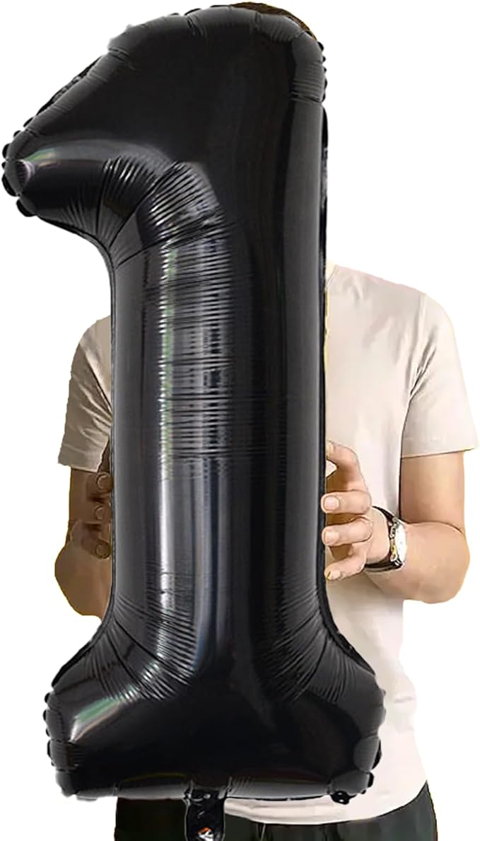 Number Balloons Black Party Balloon - Giant Number 1 Balloon, 40 Inch Large Balloon for Birthday Decorations, Black Party Supplies for Men Women