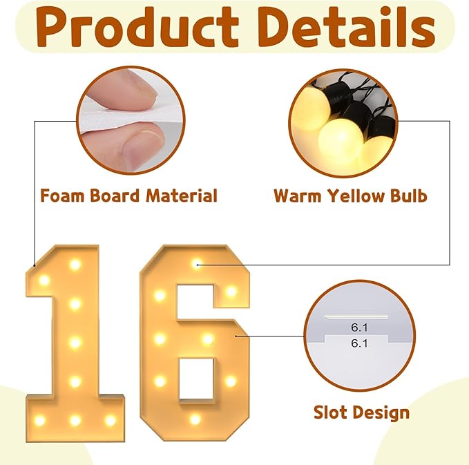 imprsv 3FT Marquee Light Up Numbers, Marquee Numbers 16th Birthday Decorations for Girls Boys, 16th Birthday Women Foam Board Anniversary Party Decorations Arch Kit (DIY)