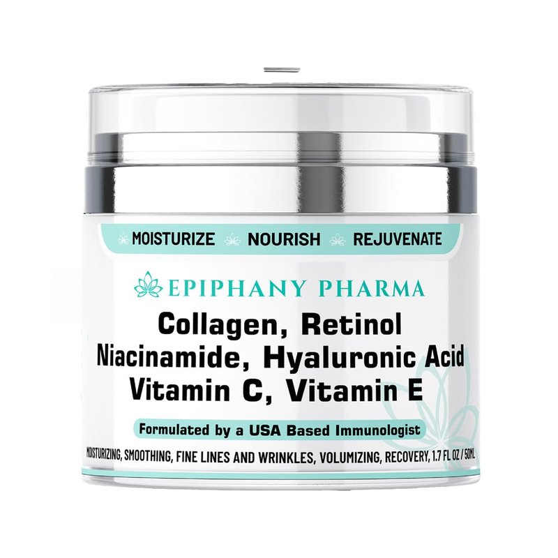 Epiphany Pharma Collagen & Retinol Anti-Aging Face Cream - 24-Hour Hydration & Renewal - Anti Wrinkle Cream for Women & Men - Niacinamide, Hyaluronic Acid, Vitamin C & E - All Skin Types, 1.7 FL Oz