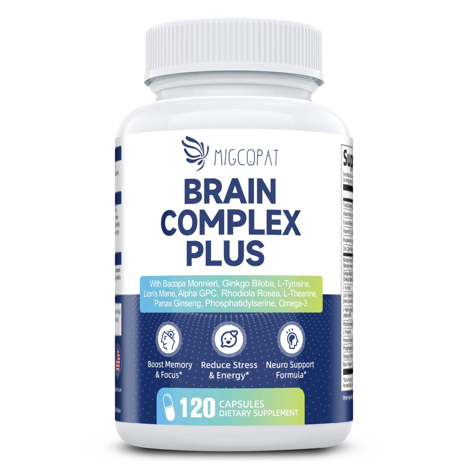 2-Pack Brain Supplements for Memory & Focus | Nootropic with Bacopa, Lion's Mane, Alpha GPC | Mental Clarity & Cognitive Support | Vitamin B6 & B12 – 240 Caps (120/Bottle)