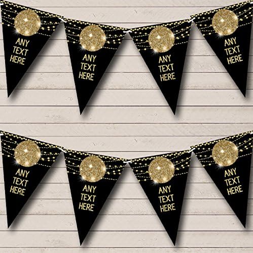 60's 70's 80's Disco Gold Ball Personalized Birthday Party Bunting - Hanging Party Decoration - Birthday Party Banner Garland | Decorative Party Supplies