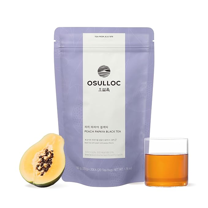 OSULLOC Peach Papaya Black Tea | Sweet Fruit Tea | 20 Pyramid Tea Bags, 1.76oz