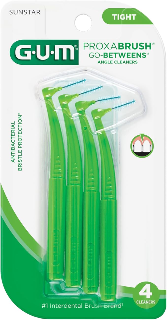 GUM Proxabrush Go-Betweens - Angled- Interdental Brushes - Soft Bristled Dental Picks for Plaque Removal Health - Safe for Braces & Dental Devices, 4 Count (Pack of 4)
