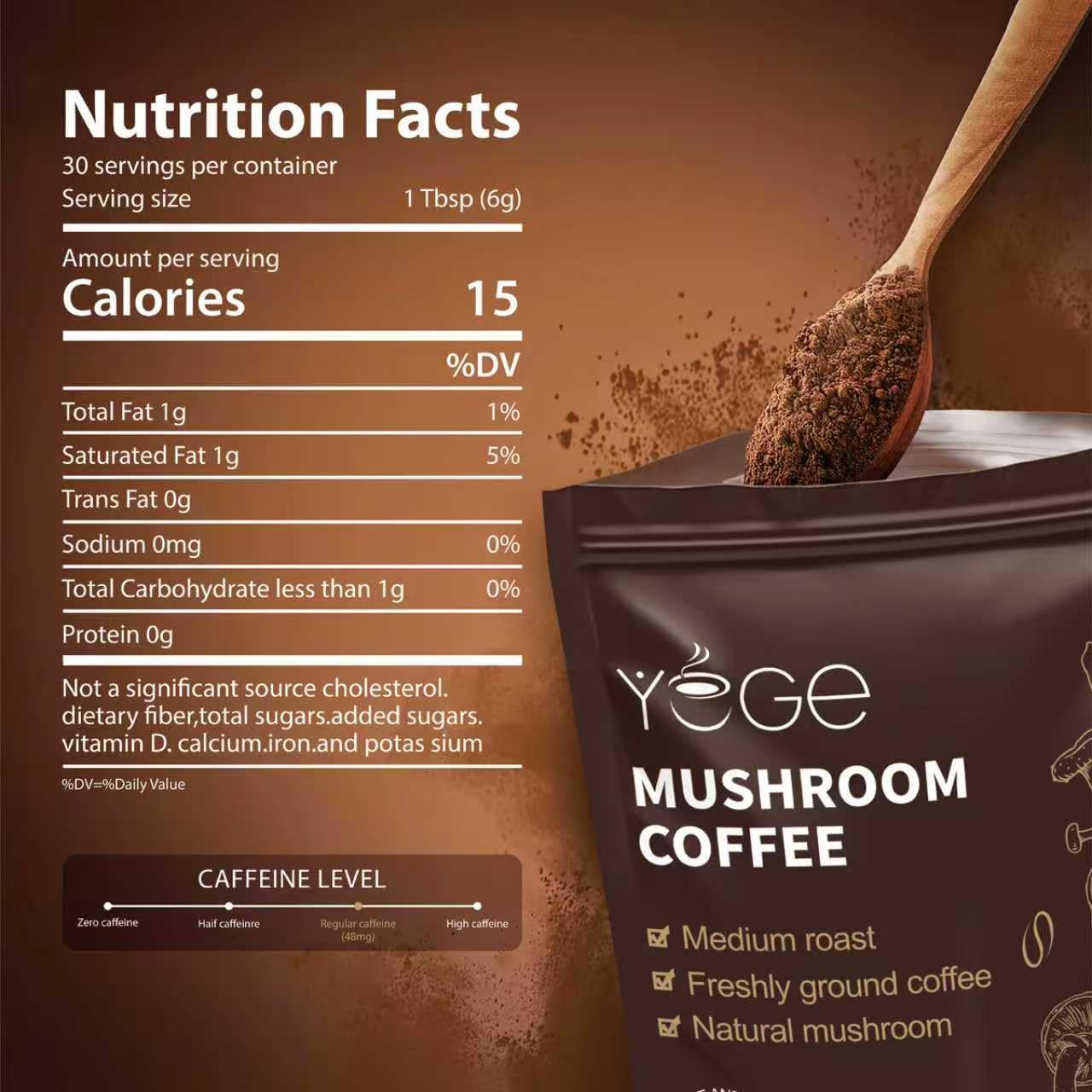 Mushroom Coffee, Instant Mushroom Coffee with Cordyceps, Reishi, King Trumpet, Shiitake, Turkey Tail, Lions Mane for Energy, Focus, Positive Mood & Immune Support (30 Servings)-2Pcs