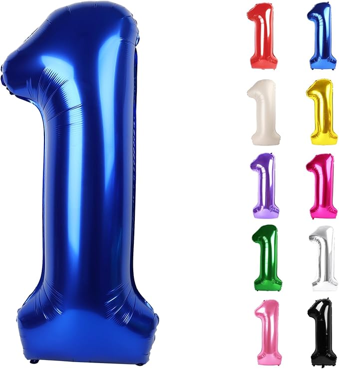 Night Blue Number 1 Balloon for First Birthday 40 Inch, 1st One Number Balloons Birthday Decorations for Girl Boy Toddler Baby