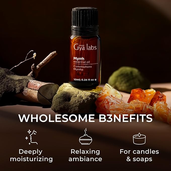 Gya Labs Myrrh Essential Oil - 0.34 Fl Oz - for Hair, Skin, Diffuser, Aromatherapy & DIY Candle Making Scent