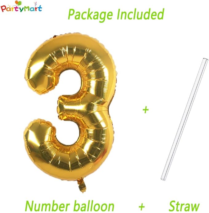 Gold Foil Balloons Number 3, 42 inch