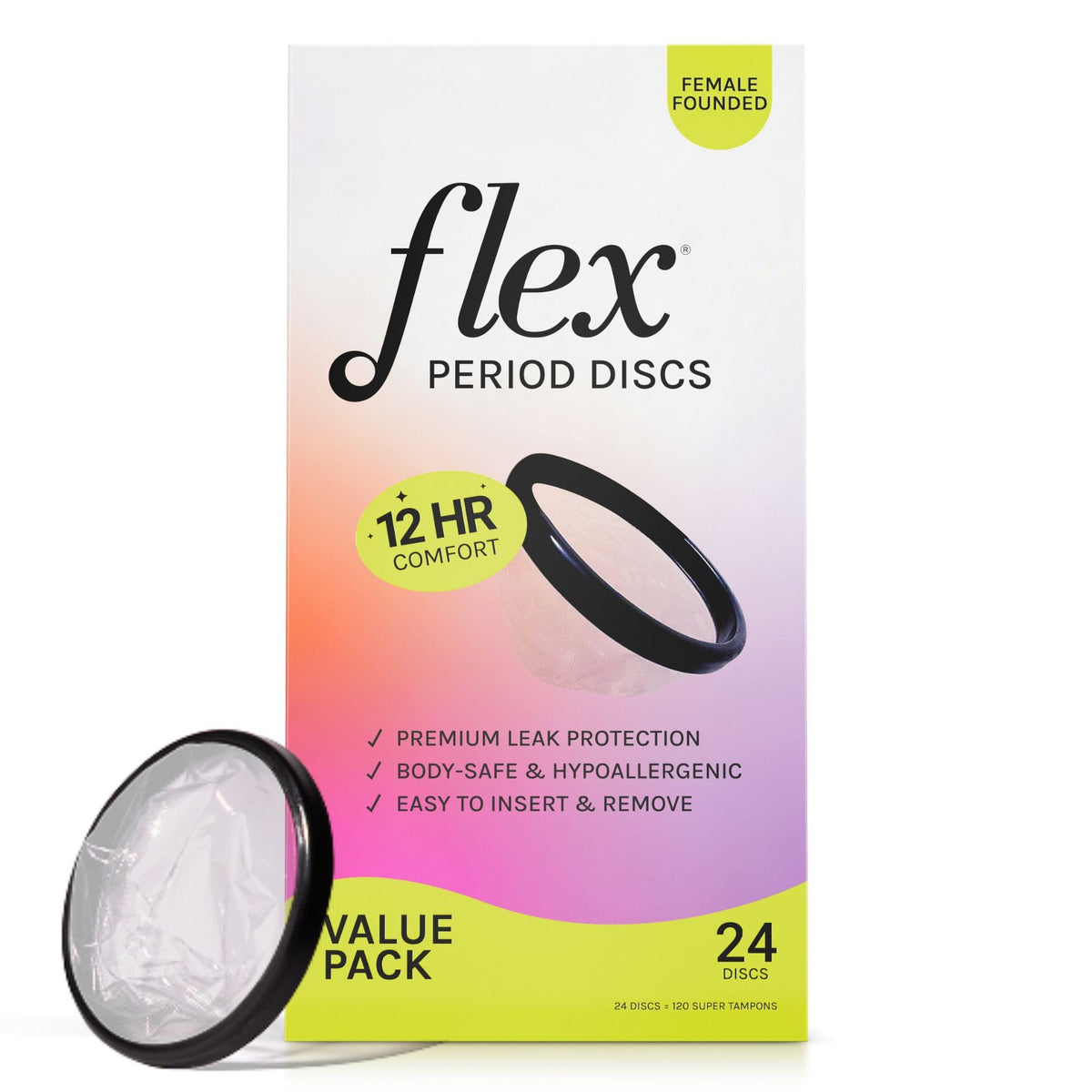 Flex Menstrual Discs | Disposable Period Discs | Reduce Cramps & Dryness | Beginner-Friendly Tampon Alternative | Capacity of 5 Super Tampons (24 Count)