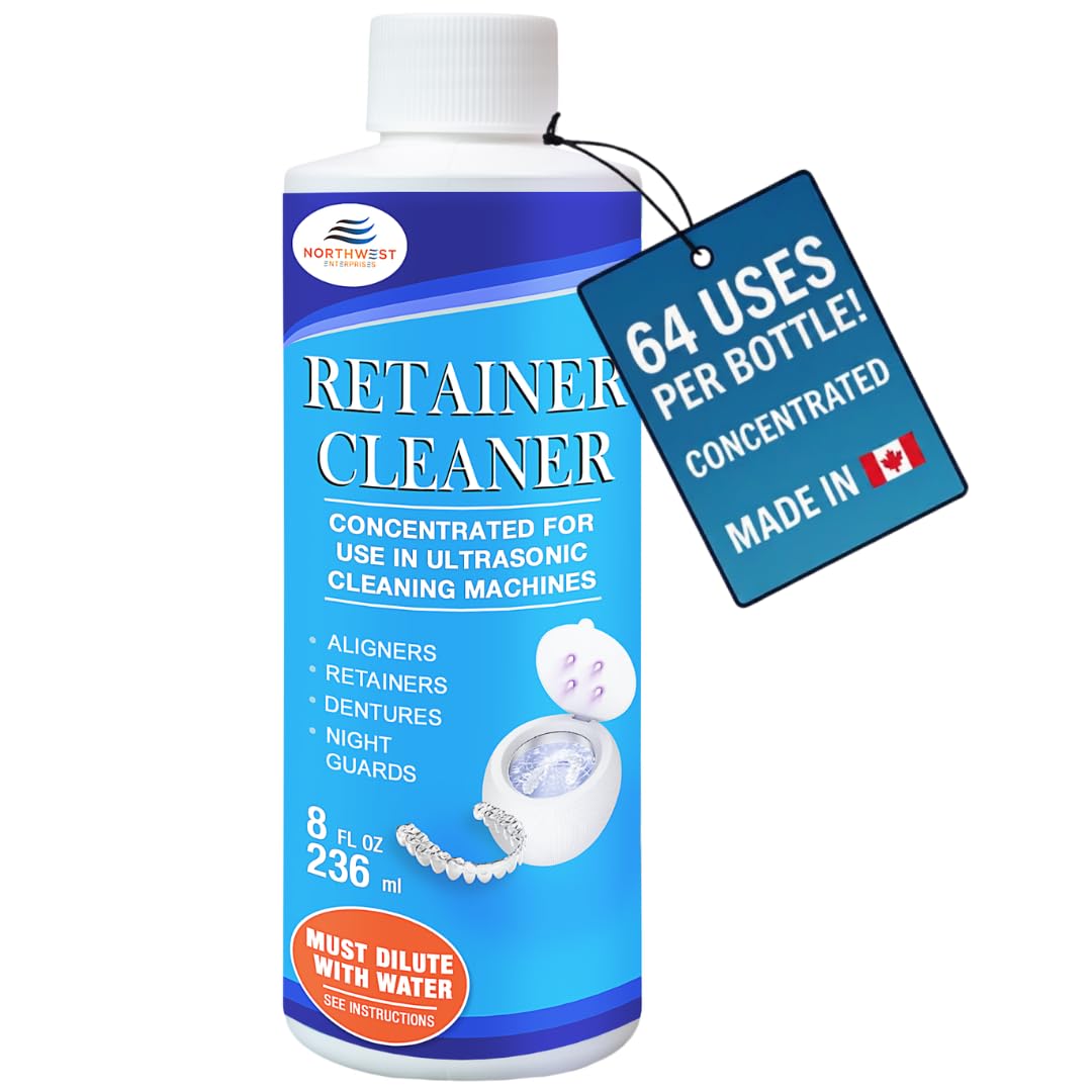 Northwest Enterprises Ultrasonic Retainer Cleaner Solution – Multi-Enzymatic, Odor & Stain Removal, For Invisalign, Nightguards & Mouthguards, Made in Canada, 8oz,16oz,32oz