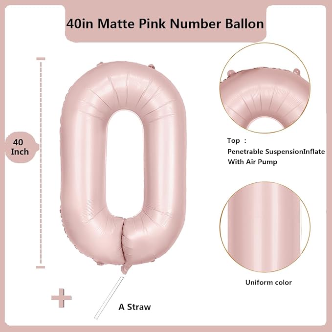 40 inch Pink Number Balloon Light Pink 0 Balloon Number 0 Balloon for Birthday Party Decorations