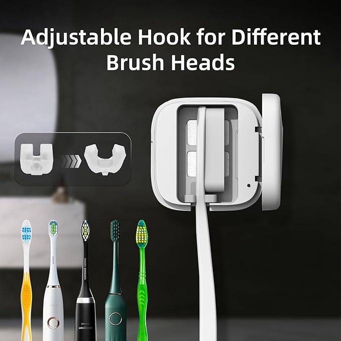 UV-C Toothbrush Sanitizer and Holder, Portable Toothbrush Case Magnetic Mounting, Rechargeable Toothbrush Cover for Any Toothbrush Head, Tooth Brush Cover Cap for Home & Travel (White)