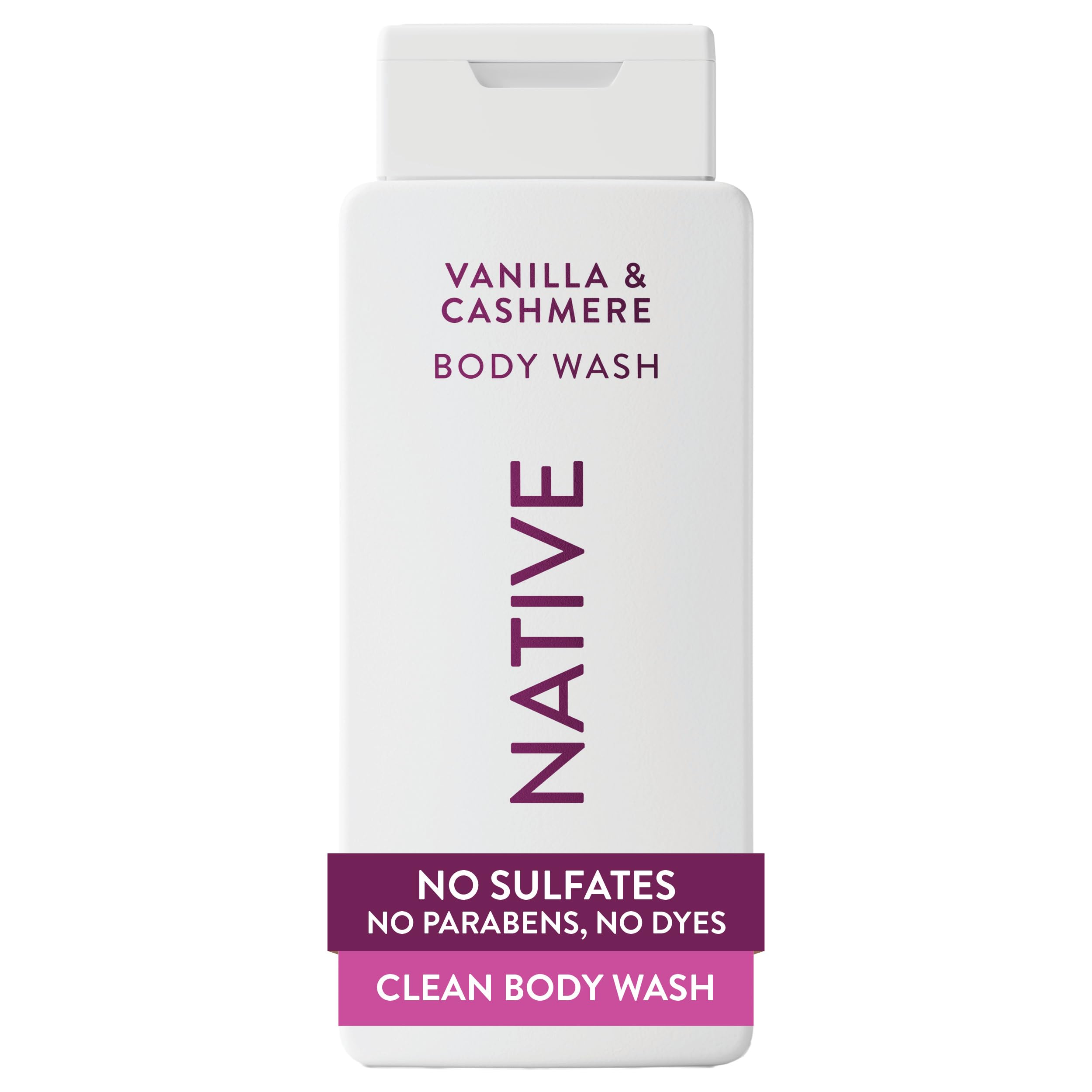 Native Clean Body Wash, Gentle & pH-balanced for Sensitive Skin, 24-Hr Freshness for Women & Men, Vegan & Cruelty-Free, Free of Sulfates & Parabens, Vanilla & Cashmere, 18 fl oz